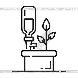 Plant drip irrigation and watering outline icon - vector image