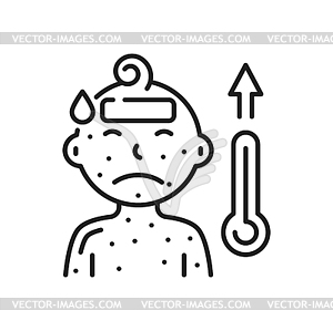 Sick child with chicken pox has high temperature - vector clipart