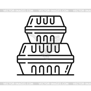 Пластиковые контейнеры для пищевых продуктов с установленными крышками имеют значок контура - графика в векторе