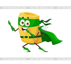 Cartoon paccheri Italian pasta superhero character - stock vector clipart