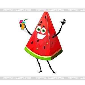 Cartoon watermelon piece cheerful character - vector clipart