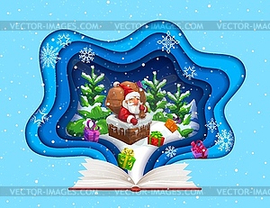 Рождественская поздравительная открытка, вырезанная из бумаги, книга сказок - векторный графический клипарт