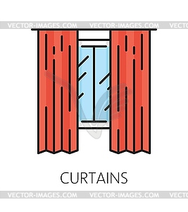 Curtains, furniture icon of home interior or room - vector clipart