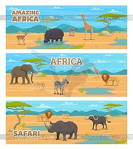 Сафари-парк или спортивная охота на африканских животных - иллюстрация в векторе