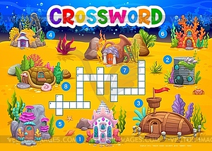 Cartoon underwater crossword quiz game worksheet - vector clip art