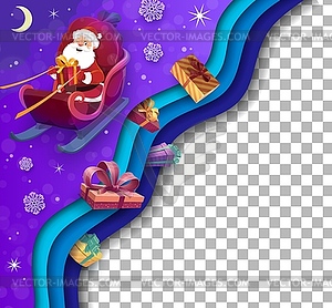 Christmas paper cut greeting card with Santa gifts - vector clipart