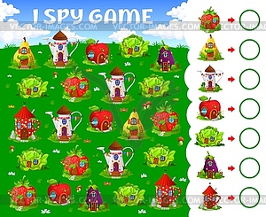 I spy game cartoon fairytale house buildings task - vector image