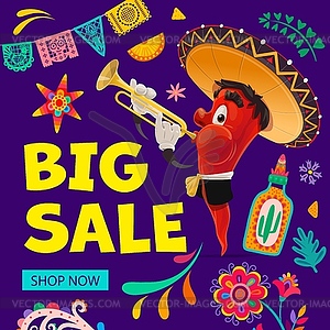 Mexican holiday big sale banner with chili pepper - vector clipart