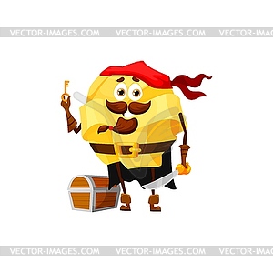 Cartoon fettuccine pasta pirate with treasure - royalty-free vector clipart