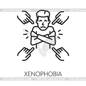 Ксенофобия, психологическая проблема, значок тонкой линии - стоковое векторное изображение
