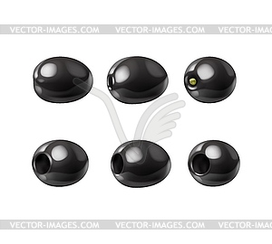 Realistic black olives, raw and pitted - vector clipart