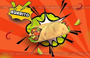 Retro comic halftone bubble with mexican burrito - vector clipart