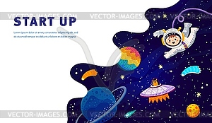 Start up business poster with astronaut in space - vector clipart