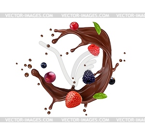 Chocolate milk drink swirl splash and berries - vector clipart