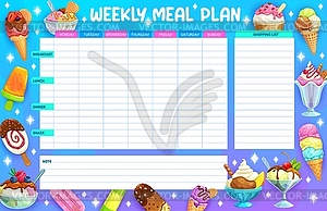 Weekly meal plan with cartoon gelato ice cream - royalty-free vector clipart