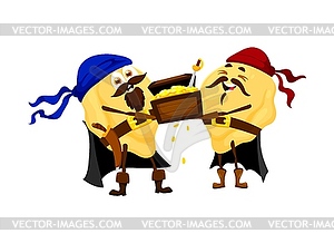 Italian pasta pirate sailors with treasure chest - vector image