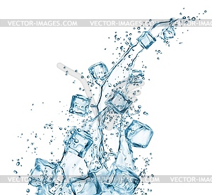 Подача жидкой воды с добавлением кубиков льда в заливку - клипарт в векторном формате