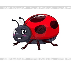 Cartoon cheerful lady bug character, garden insect - vector clipart / vector image