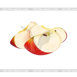 Realistic red apple fruit, slices, delight - vector image