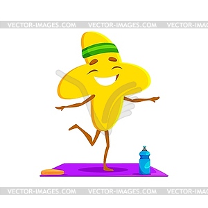 Cartoon funny math sign plus, sportsman character - vector clipart