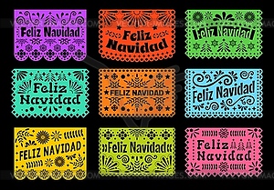 Feliz navidad paper cut mexican holiday banners - vector image