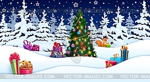 Christmas paper cut landscape with holiday tree - vector clipart