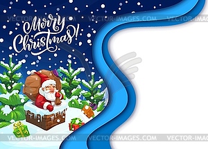 Christmas paper cut greeting card, cartoon Santa - vector clipart