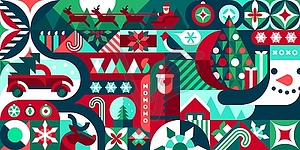 Bauhaus pattern with christmas motif background - vector image