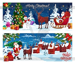 Merry Christmas banners with holiday characters - vector clipart