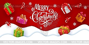 Рождественский баннер, вырезанный из бумаги, с падающими подарками - векторный клипарт / векторное изображение