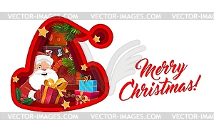 Christmas paper cut with Santa claus, Santa hat - vector image