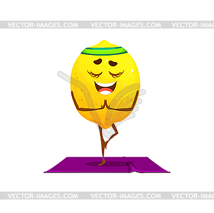 Мультяшный персонаж с лимоном на йоге, цитрусовые - изображение в векторе / векторный клипарт