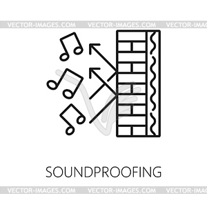 Soundproof wall thermal insulation thin line icon - vector image