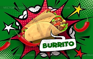 Mexican food burrito meal halftone retro banner - vector clip art