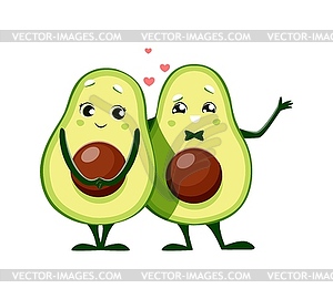 Cartoon kawaii Mexican avocado characters in love - vector clipart