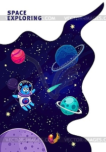 Space landing page, poster flyer, cartoon universe - vector clipart