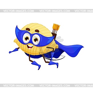 Cartoon conchiglie pasta superhero character - vector image