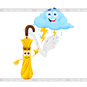 Cartoon yellow umbrella with funny appearance - vector clipart