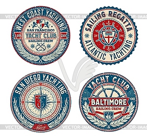 Yacht club retro patch, sailing regatta badges - vector clipart