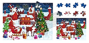 Christmas holiday jigsaw puzzle pieces with Santa - vector clipart / vector image