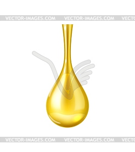 Realistic olive oil drop dripping, golden essence - vector clip art