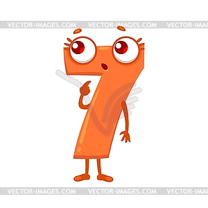 Cartoon funny math number seven character - vector clipart