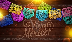 Viva Mexico background of paper cut mexican flags - vector clip art