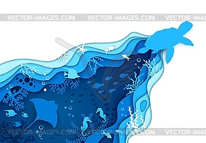 Силуэт океанской черепахи, вырезанный из морской бумаги под водой - векторный клипарт Royalty-Free