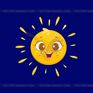 Cartoon sun character, cheerful personage - vector clipart