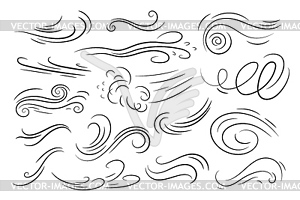 Doodle air wind motions swirls set - vector clipart