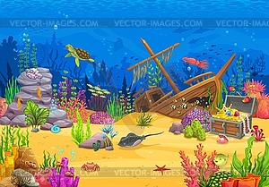 Фон уровня аркадной игры, подводный пейзаж - векторный клипарт