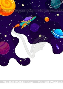 Space starship, starry galaxy, spaceship, planets - vector image