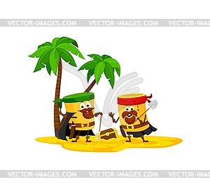 Cartoon funny Paccheri pasta pirate dig treasure - vector image