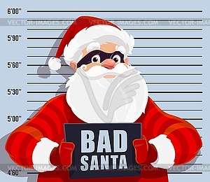 Christmas cartoon bad Santa criminal with mugshot - vector EPS clipart